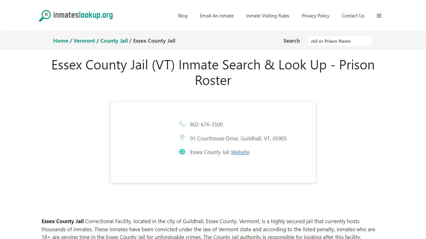 Essex County Jail (VT) Inmate Search & Look Up - Prison Roster