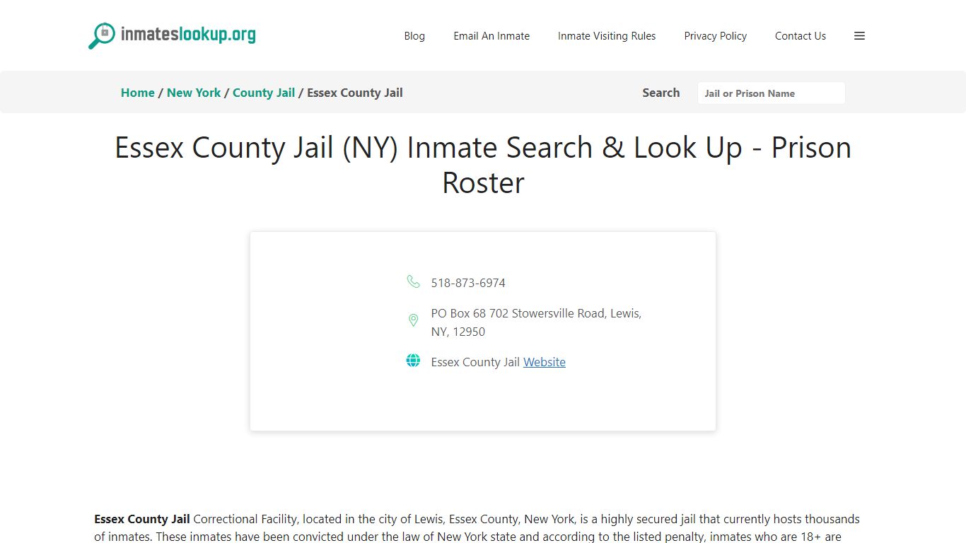 Essex County Jail (NY) Inmate Search & Look Up - Prison Roster